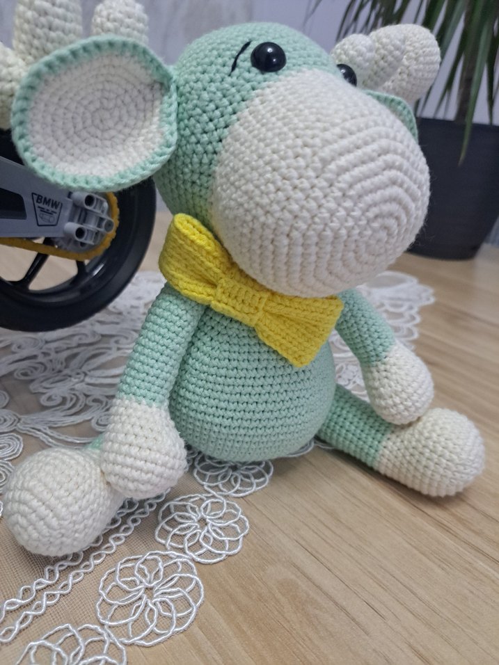 Pastel Gri Örgü Oyuncak Geyik - Görsel 2