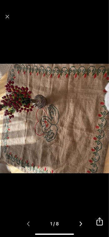 Keten runner 90 cm kare örtü elişi