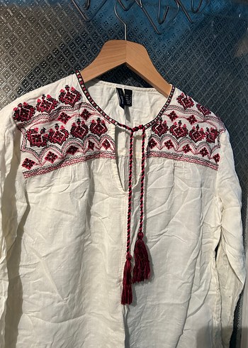 Mango Nakışlı Püsküllü Bohem Uzun Kollu Bluz - Görsel 3