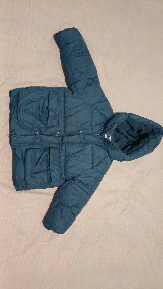 Zara Erkek Çocuk Maviz,hem fermuar hem düğmeli Kapüşonlu Mont. - Görsel 4