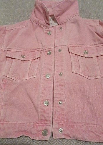 Zara Düğmeli Pembe Kız Denim Ceket - Görsel 2