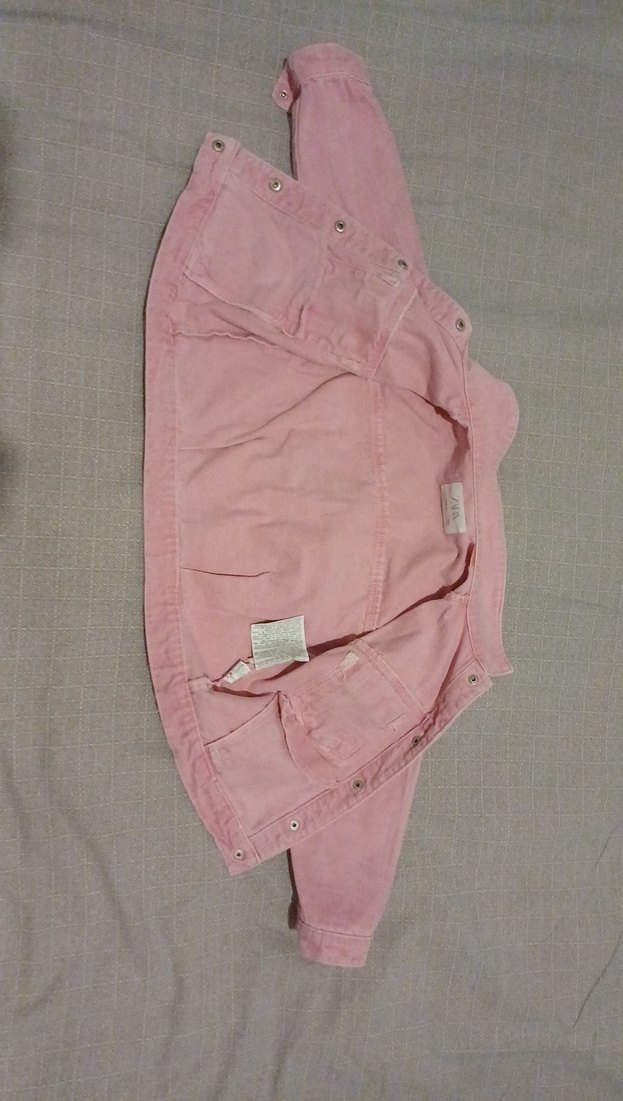 Zara Düğmeli Pembe Kız Denim Ceket - Görsel 4