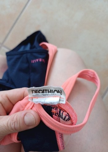 Koyu Mavi ve Pembe İnce Askılı Kız Mayo - Görsel 6