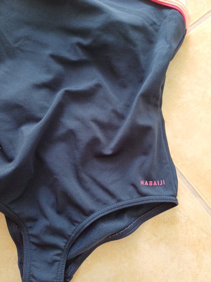 Koyu Mavi ve Pembe İnce Askılı Kız Mayo - Görsel 3