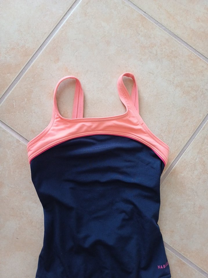 Koyu Mavi ve Pembe İnce Askılı Kız Mayo - Görsel 2