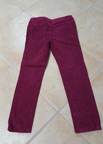 6 Yaş Beden bordo Renk Burgundy Parlak Simli Kız Pantolonu