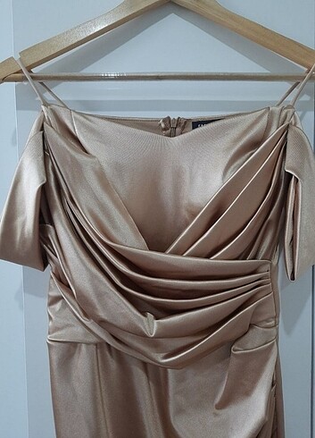 Drapeli Saten Elbise - Görsel 3