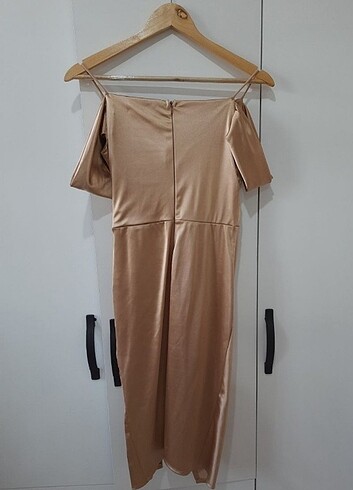 Drapeli Saten Elbise - Görsel 5