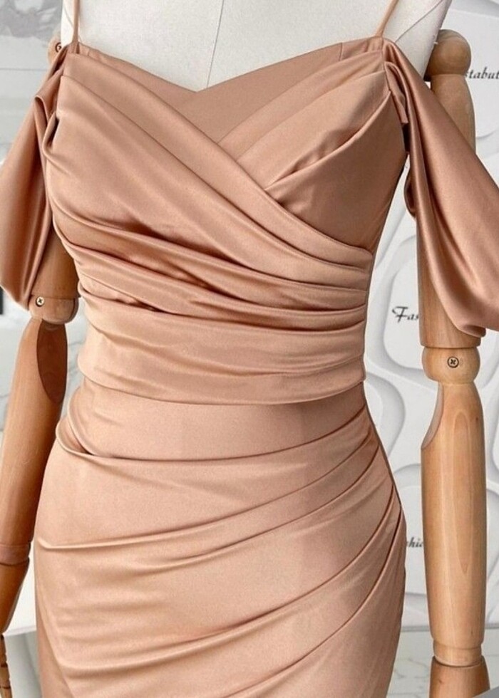 Drapeli Saten Elbise - Görsel 4