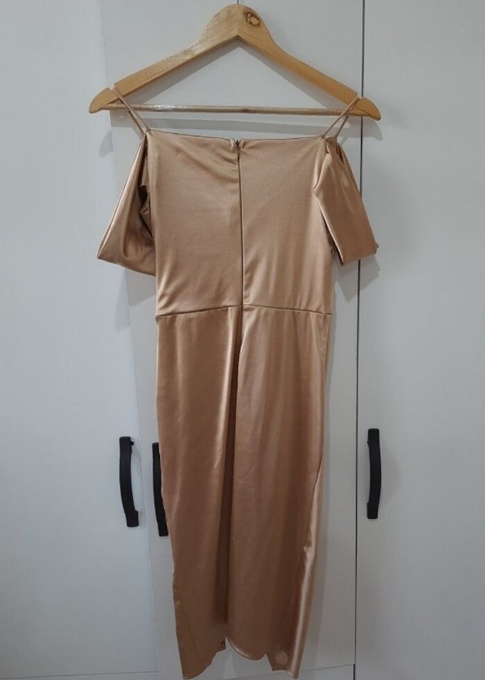 Drapeli Saten Elbise - Görsel 5