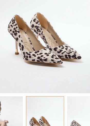 Bej Leopar Desenli Tokalı İnce Topuklu Kadın Ayakkabı - Görsel 3