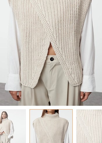 Bej Kadın Örgü Pamuk Süveter - Görsel 2