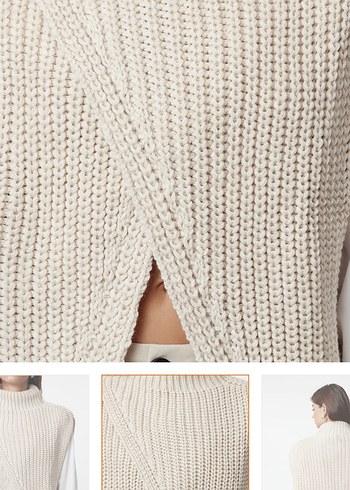 Bej Kadın Örgü Pamuk Süveter - Görsel 3