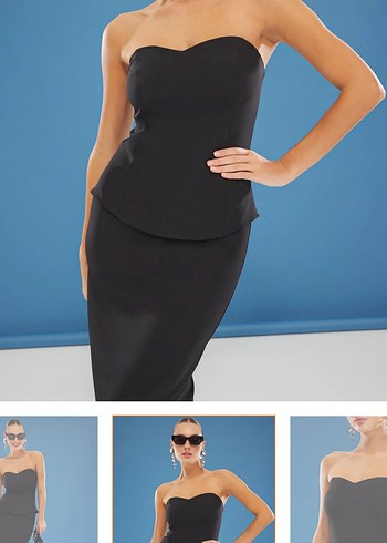 Trendyolmilla Siyah Straplez Uzun Elbise - Görsel 2