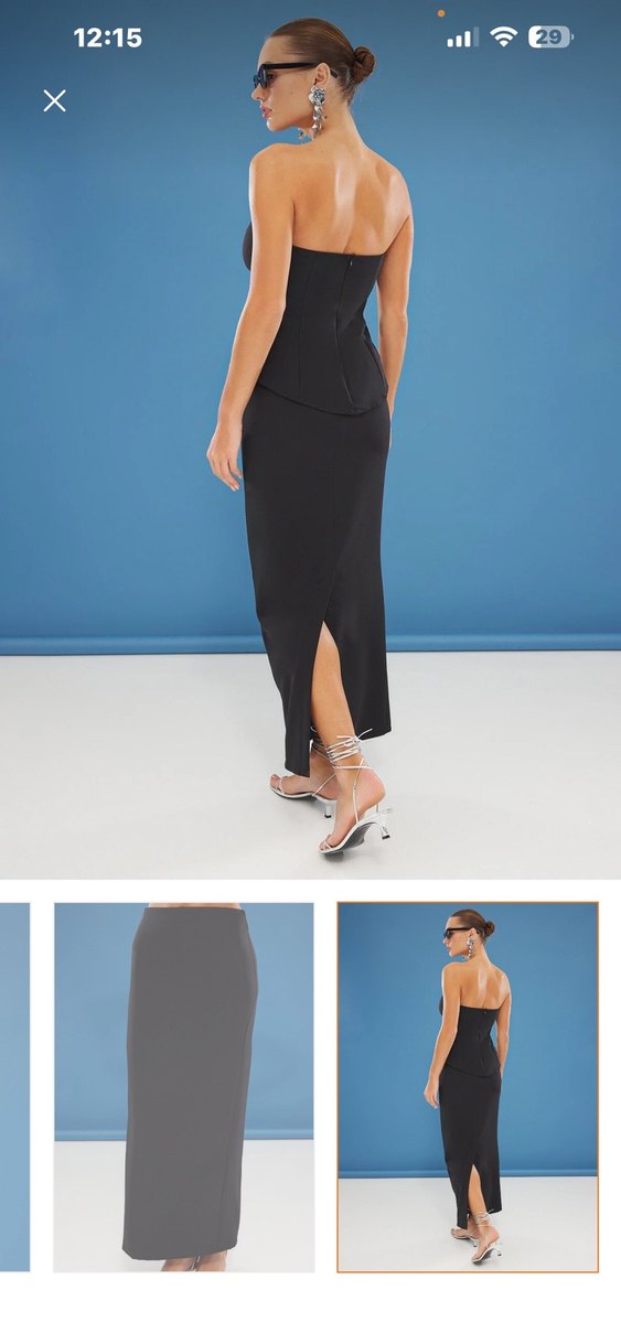 Trendyolmilla Siyah Straplez Uzun Elbise - Görsel 4