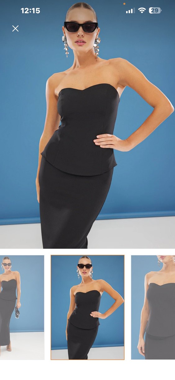 Trendyolmilla Siyah Straplez Uzun Elbise - Görsel 2