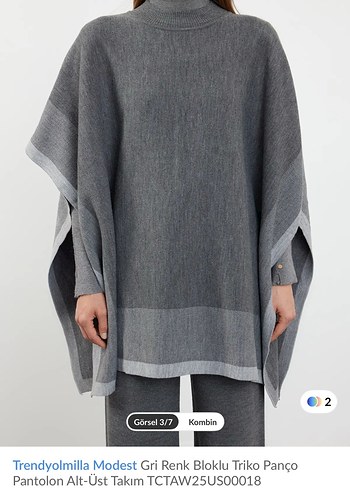 Trendyolmilla Modest Gri Bloklu Triko Panco ve Pantolon Takım - Görsel 3