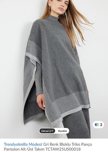 Trendyolmilla Modest Gri Bloklu Triko Panco ve Pantolon Takım - Görsel 2