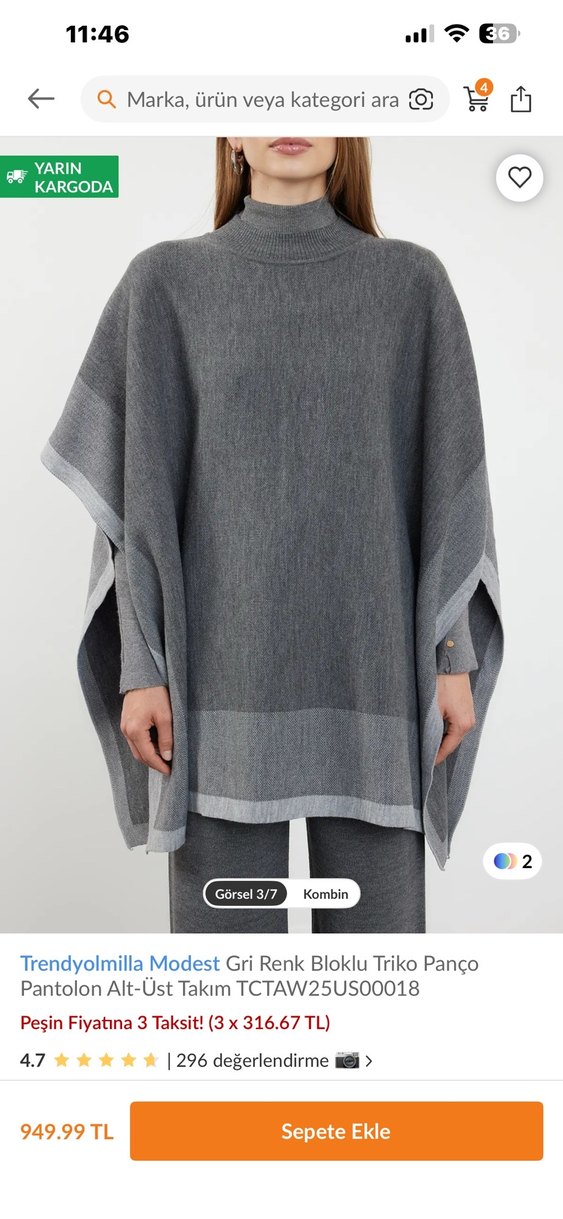 Trendyolmilla Modest Gri Bloklu Triko Panco ve Pantolon Takım - Görsel 3