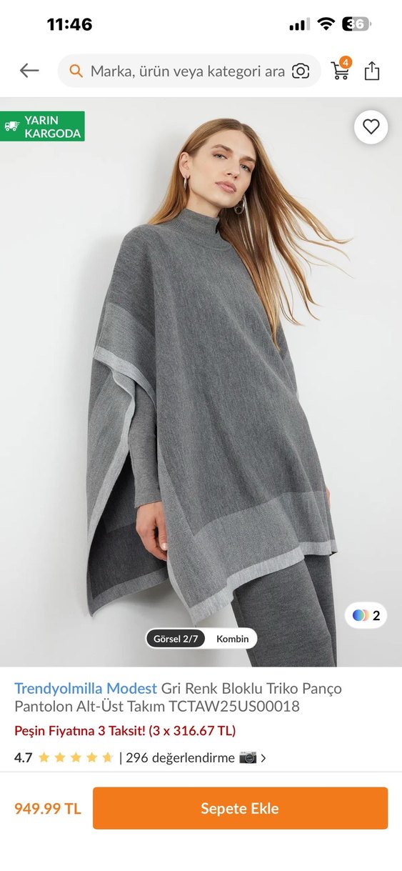 Trendyolmilla Modest Gri Bloklu Triko Panco ve Pantolon Takım - Görsel 2