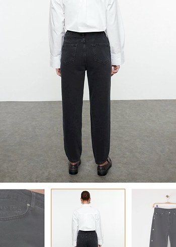 Siyah Taşlı Yüksek Bel Mom Jean - Görsel 3