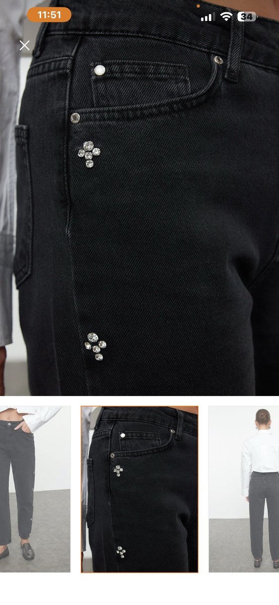 Siyah Taşlı Yüksek Bel Mom Jean - Görsel 4