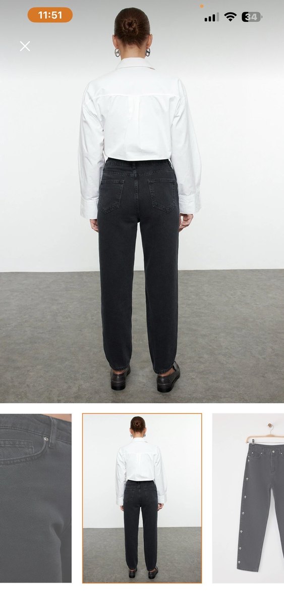 Siyah Taşlı Yüksek Bel Mom Jean - Görsel 3