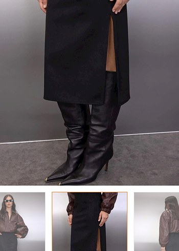 Deri Midi Uzunlukta Kemerli Kadın Etek - Görsel 2