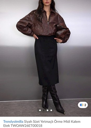 Deri Midi Uzunlukta Kemerli Kadın Etek - Görsel 3