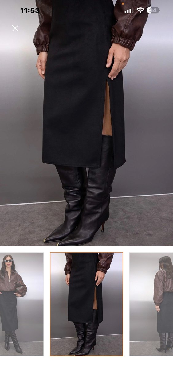 Deri Midi Uzunlukta Kemerli Kadın Etek - Görsel 2