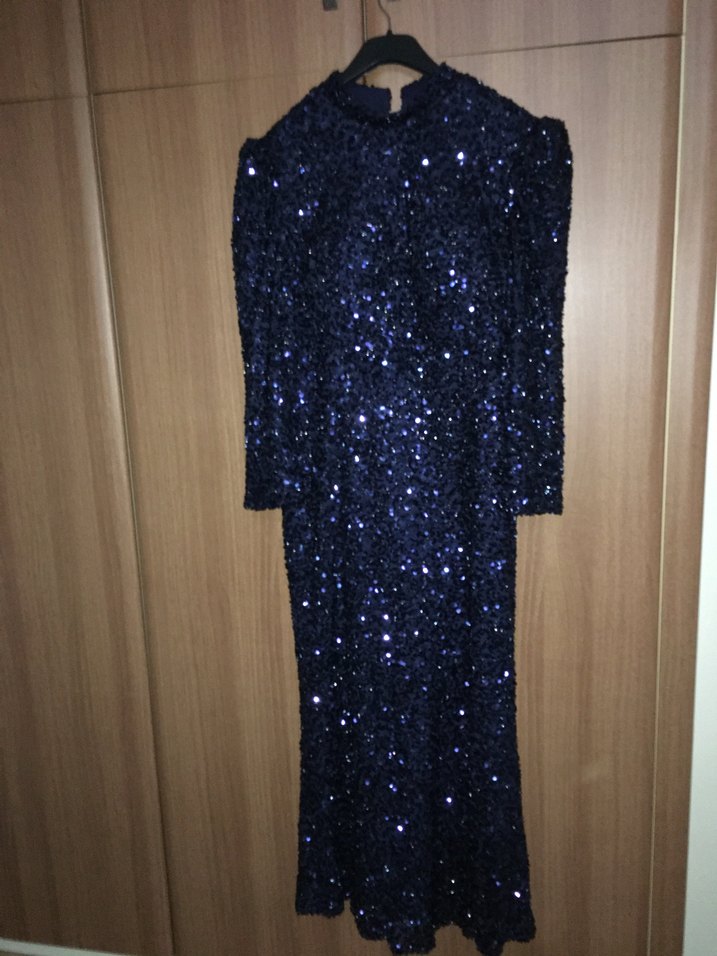 Lacivert Simli Yılan Desenli Uzun Abiye Elbise - Görsel 3