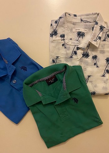 US Polo 4-5 yaş Yeşil Kısa Kollu Polo Tişört ve Koton Gömlek