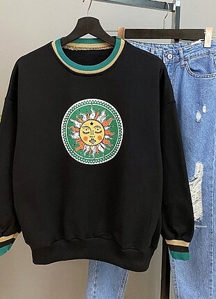 Güneş Baskılı Ribanalı Sweatshirt 