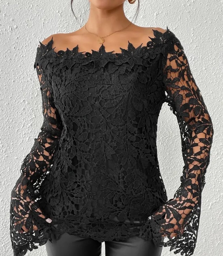 Dantel Detaylı Siyah Uzun Kollu Bluz - Görsel 4