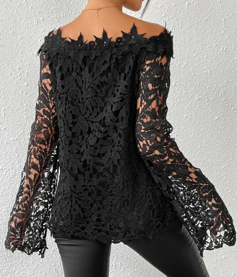 Dantel Detaylı Siyah Uzun Kollu Bluz - Görsel 3