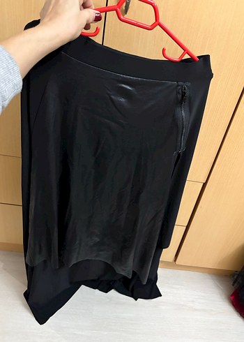 Drapeli Siyah Midi Goth Etek - Görsel 2