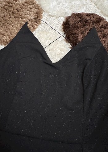 Siyah V YakalıKadın Abiye Elbise Simli - Görsel 4