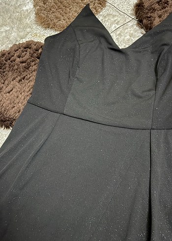 Siyah V YakalıKadın Abiye Elbise Simli - Görsel 3