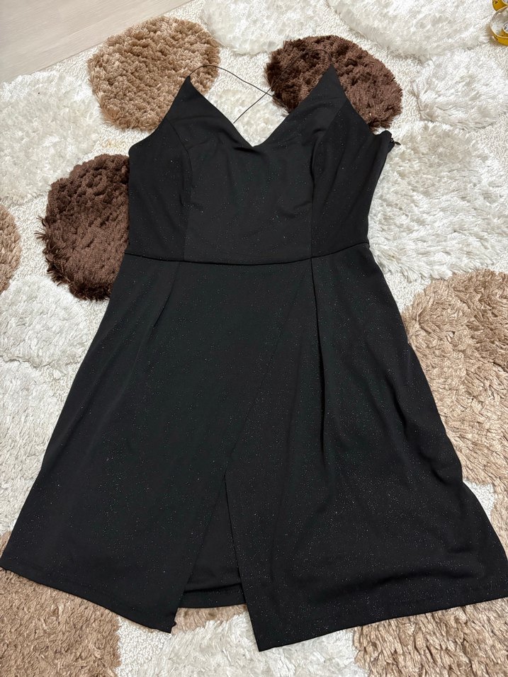 Siyah V YakalıKadın Abiye Elbise Simli - Görsel 2