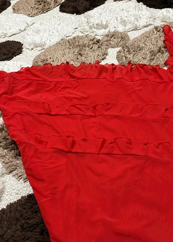 Parlak Kırmızı Askısız Mini Elbise - Görsel 8