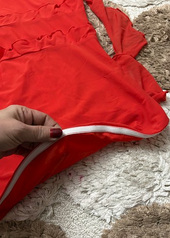 Parlak Kırmızı Askısız Mini Elbise - Görsel 6