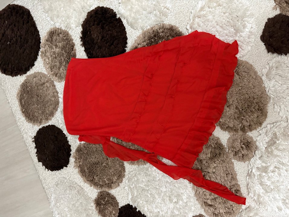 Parlak Kırmızı Askısız Mini Elbise - Görsel 5