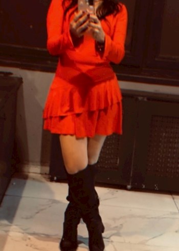 Kırmızı V Yaka Mini Parlak Elbise - Görsel 6