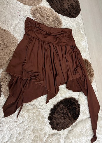 Kahverengi Drapeli Midi Eteği - Görsel 4