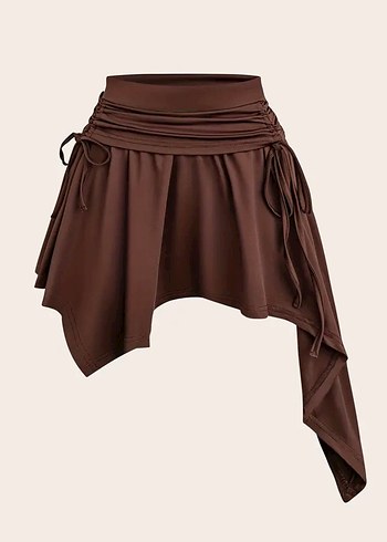 Kahverengi Drapeli Midi Eteği - Görsel 3