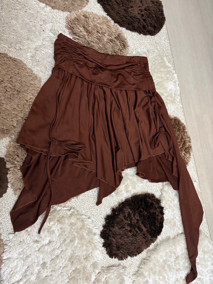 Kahverengi Drapeli Midi Eteği - Görsel 4