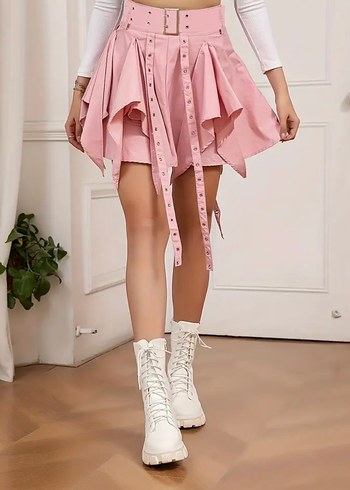 Pembe Mini Etek, Fırfırlı, Gevşek Kesim - Görsel 2