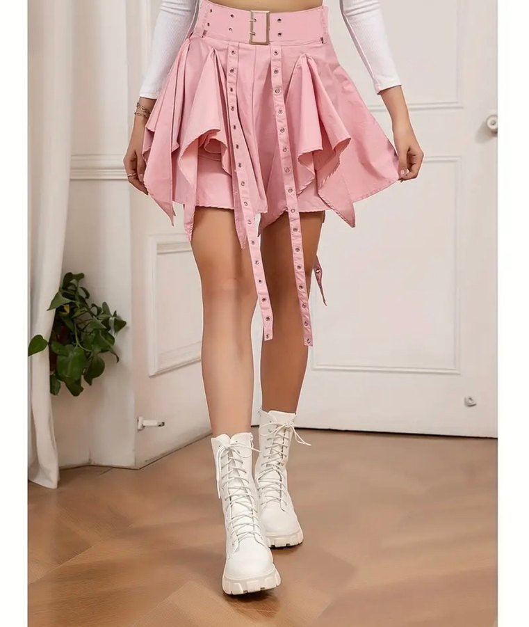 Pembe Mini Etek, Fırfırlı, Gevşek Kesim - Görsel 2