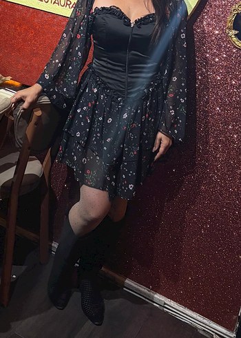 Diğer Romantik Siyah Mini Elbise