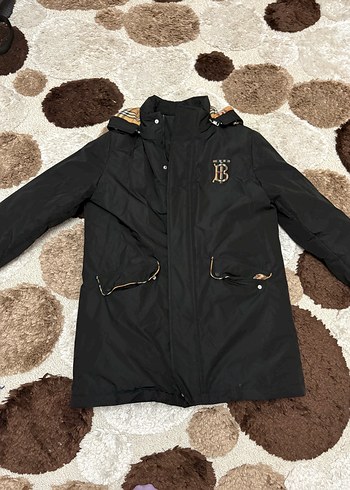 Burberry Sehir Stiline Uygun Siyah Kapusonlu Uzun Mont